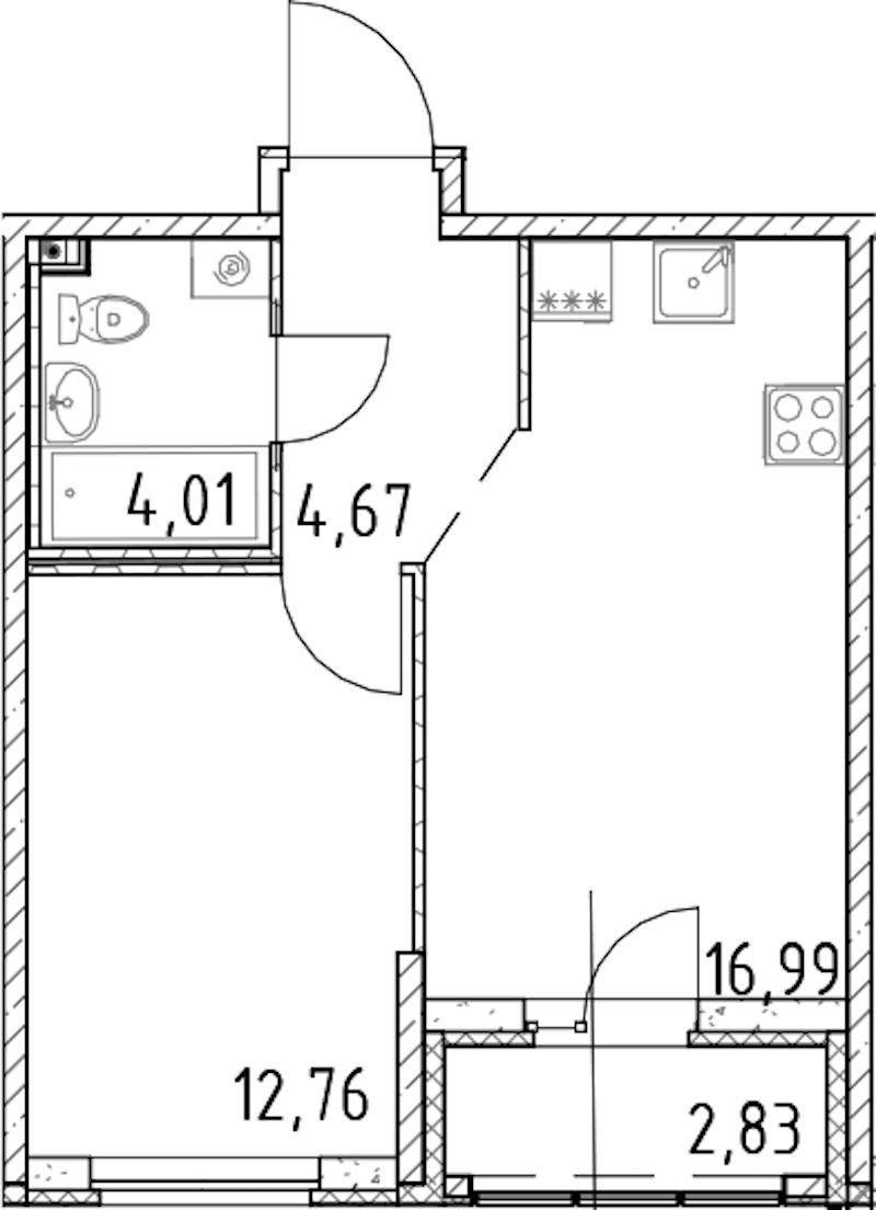 1-комнатная квартира 38.43 м², 12/23 эт., ЖК «Город Первых»